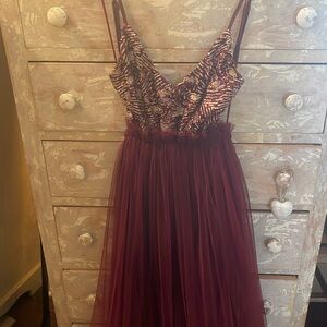 Miss Avenue garnet gold sequin chiffon gown